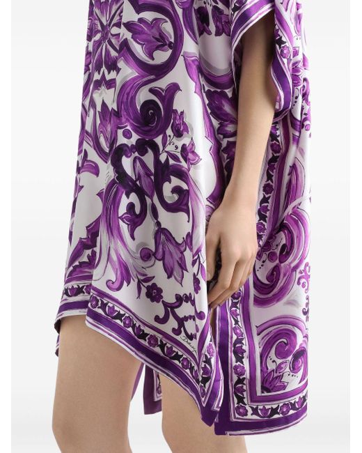 Dolce & Gabbana Purple Maiolica Print Silk Kaftan