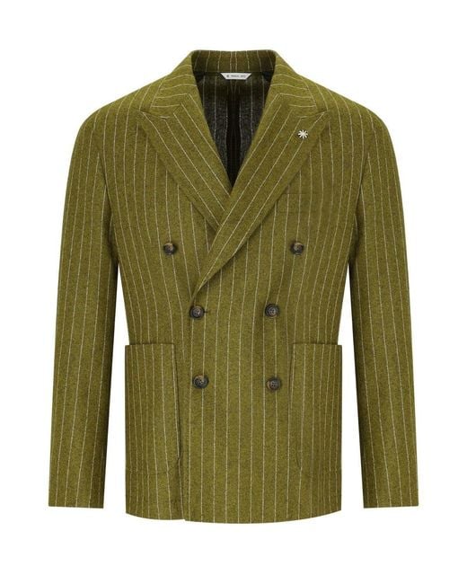Manuel Ritz Green Pinstriped Double Breasted Jacket for men