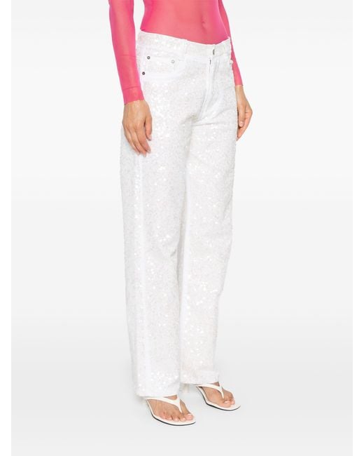 P.A.R.O.S.H. White Guff Sequin-Embellished Straight Jeans