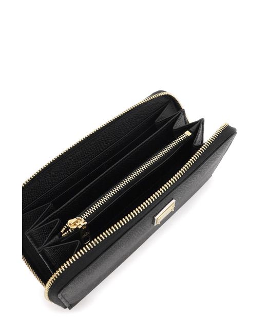 Dolce & Gabbana Black Schwarze brieftasche aus geprägtem leder mit innenfächern