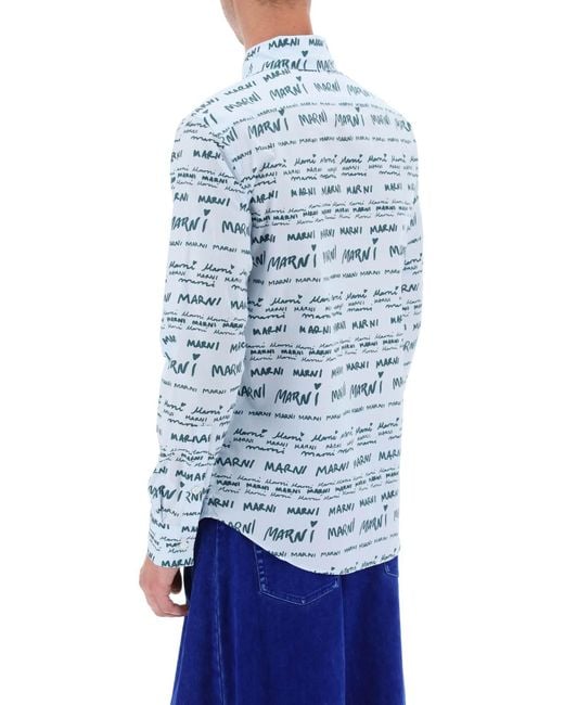 Camicia Con Motivo Lettering Logo di Marni in Blue da Uomo