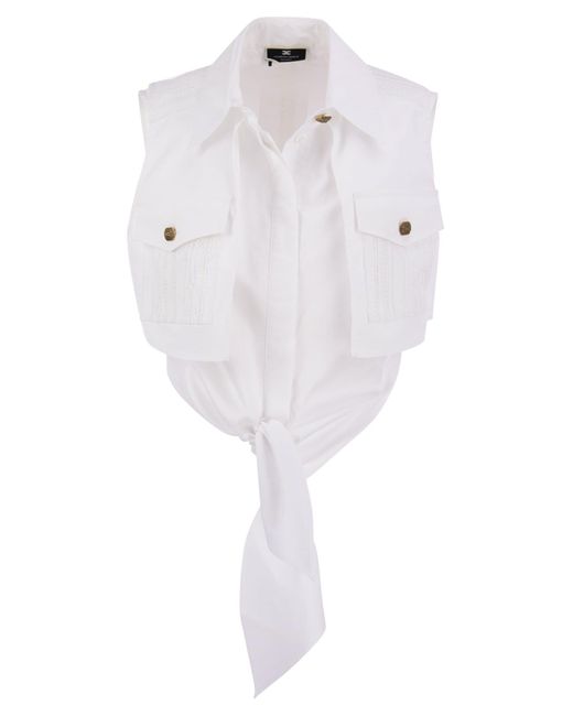 Camisa recortada con patrón de encaje Elisabetta Franchi de color White