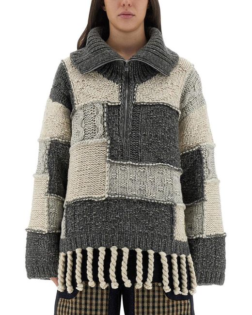 Ganni Patchwork Jersey Met Pony in het Gray
