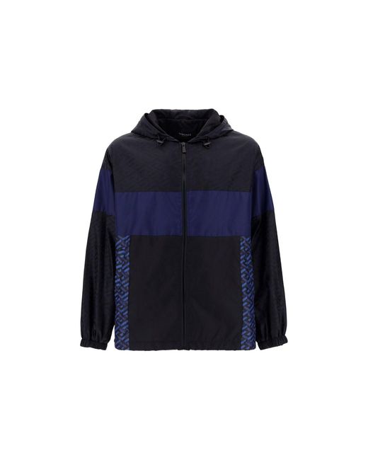 Versace Blue Hooded Windbreaker Jacket for men