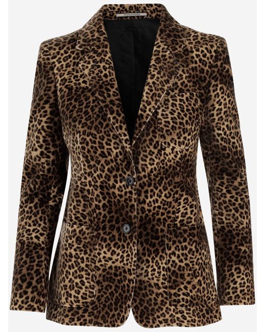 Tagliatore Brown Cupro -Jacke mit Leopadrata -Muster