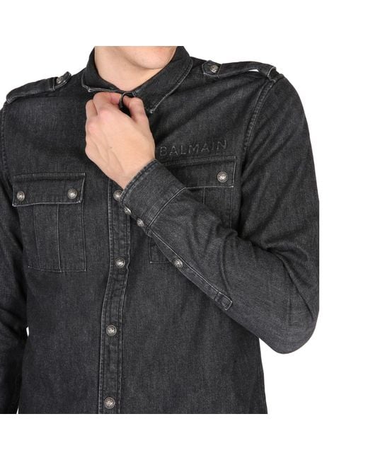 Camisa de mezclilla de algodón Balmain de hombre de color Gray