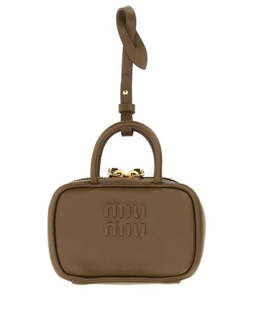 Miu Miu Brown Mud Leather Beau Keyring Necessaire