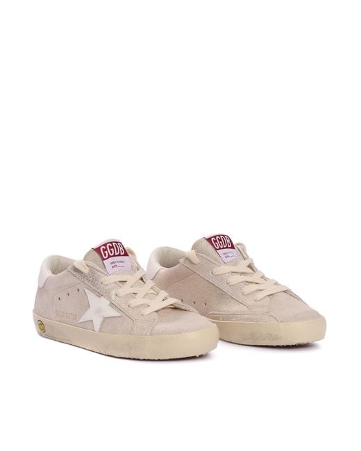 Golden Goose Deluxe Brand White Super Star Laminated Suede Upper Leather And Heel Sneakers Kid