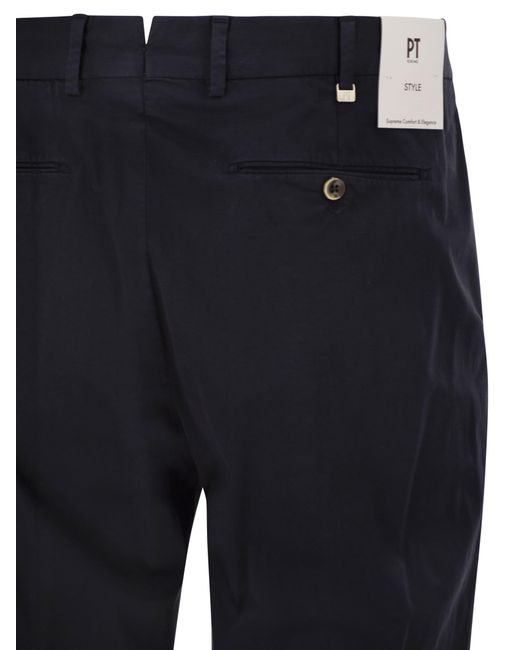 PT Torino Blue Stretch Cotton Tailored Trousers
