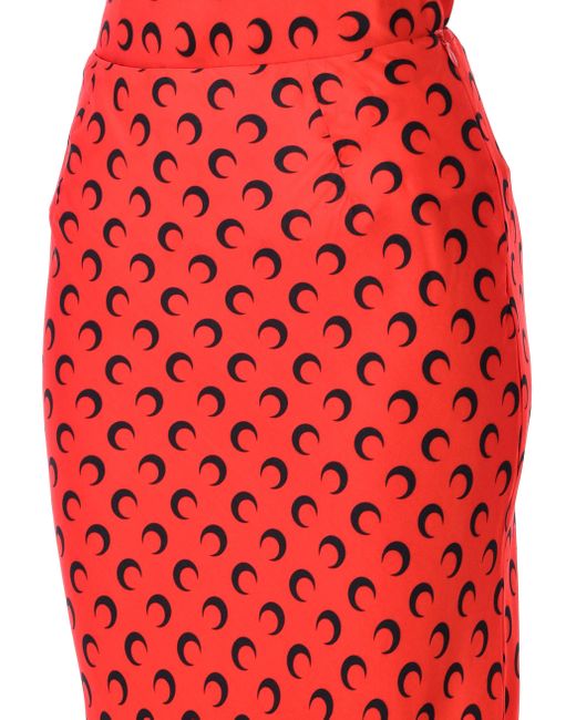 MARINE SERRE Red Moon Satin Midi Skirt