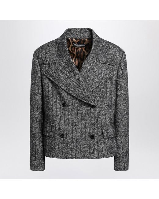 Dolce & Gabbana Gray Dolce&Gabbana Dark Short Oversized Striped Jacket