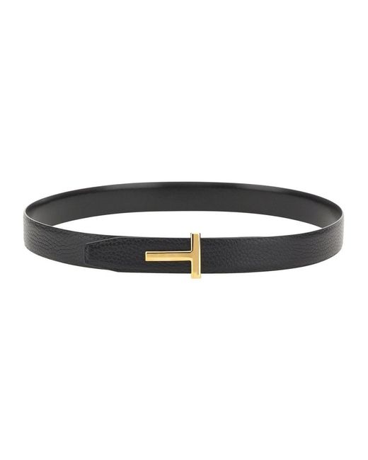 Tom Ford Black Reversible T Line Leather Belt For