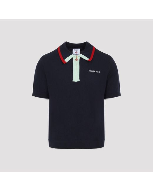 Casablanca Blue Short-Sleeve Knitted Track Polo