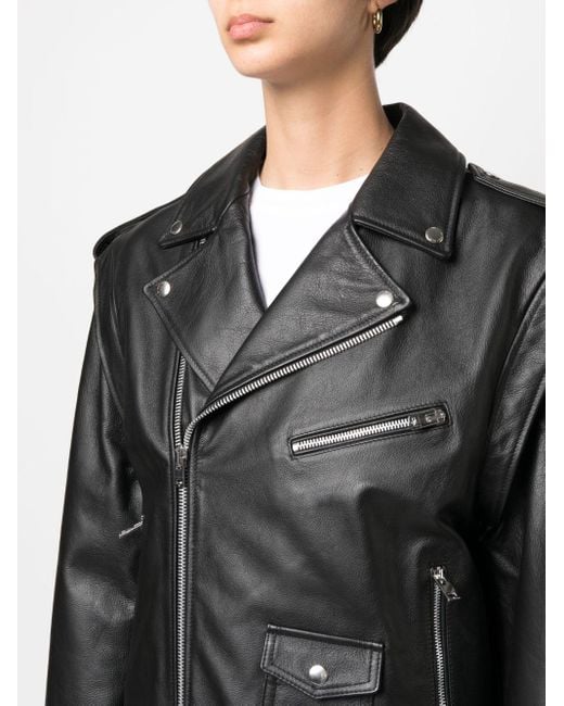 ARMARIUM Black Off-Centre Zip Leather Jacket