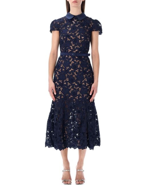 Self-Portrait Blue Guipure Lace Midi Dress