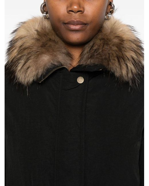 Woolrich Black Faux Fur-Collar Coat