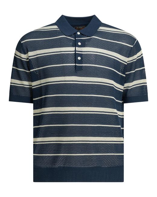Beams Plus Gestreept Poloshirt Met Knoopsluiting in het Blue