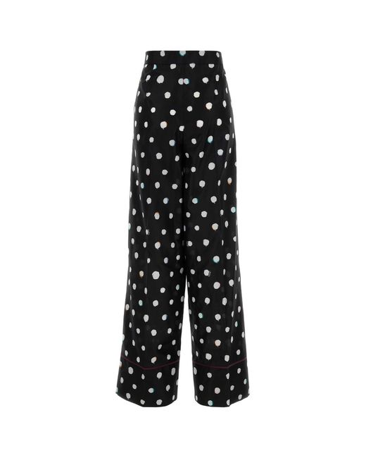 Fendi Black Printed Silk Wide-Leg Pant