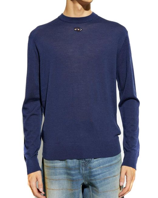 DIESEL Blue Oval-D Embroidered Sweater for men