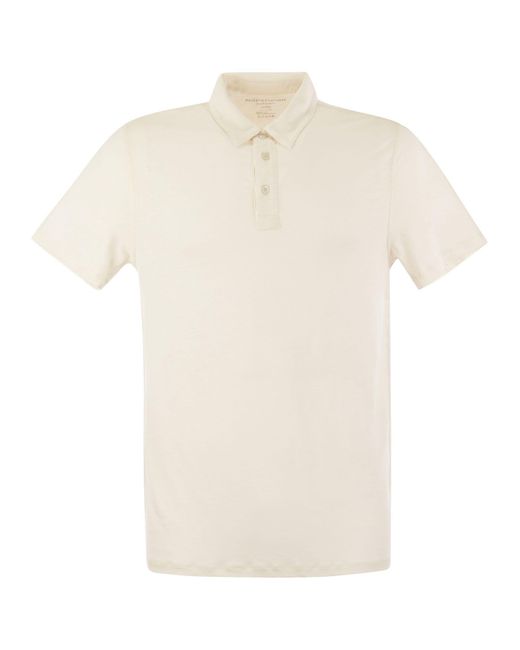Majestic White Linen Short Sleeved Polo Shirt