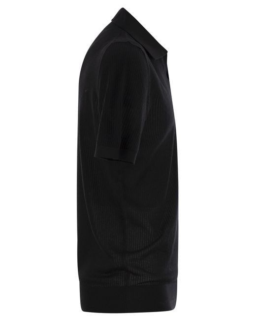 Fedeli Giza Katoen Met Korte Mouwen Poloshirt in het Black voor heren