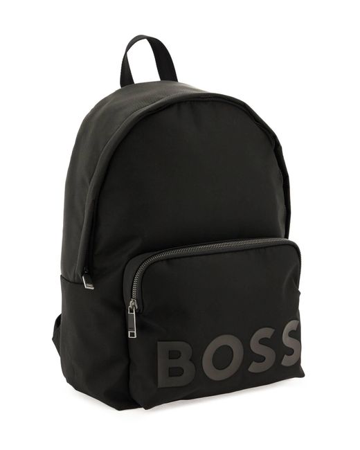 Sac à dos de tissu recyclé avec logo en caoutchouc Boss en coloris Black