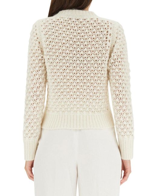 Fabiana Filippi White Perforated Mesh Knit Sweater