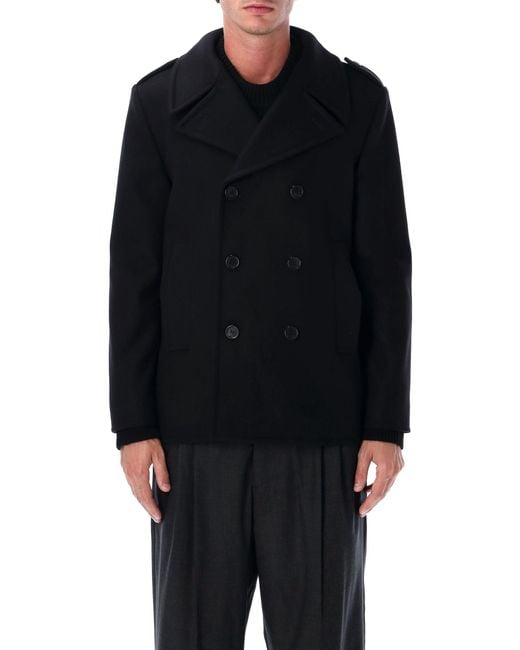 Saint Laurent Black Wool Peacoat With Epaulettes for men