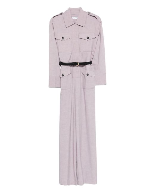 Self-Portrait White Twill-Jumpsuit Mit Gürtel