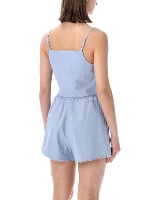 American Vintage Blue Feoly Lace-Trim Cotton Top
