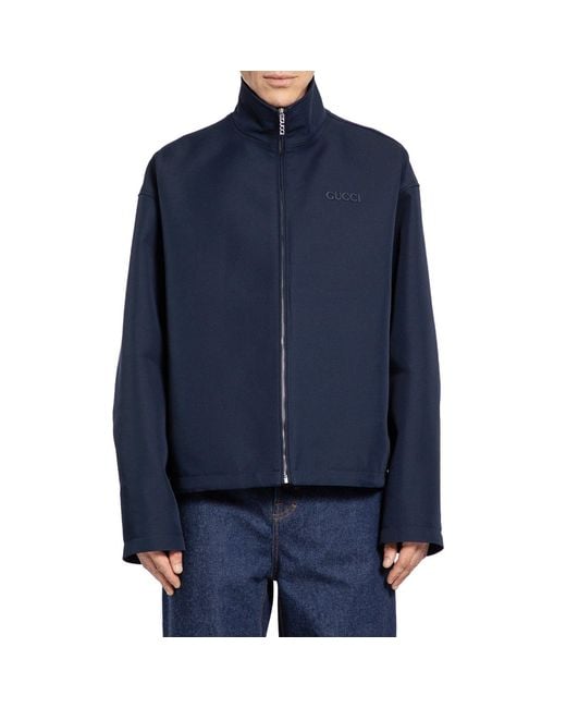 Gucci Blue Wool Long Sleeve Bomber Jacket for men