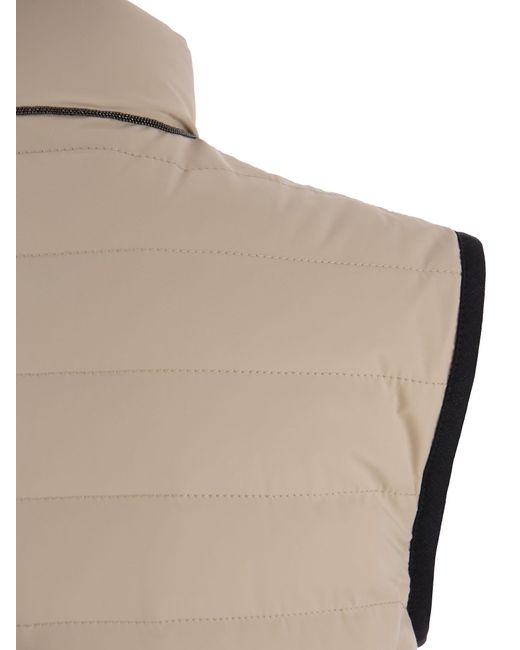 Sleeveless Down Jacket en nylon membrinado con moniles Brunello Cucinelli de color Natural