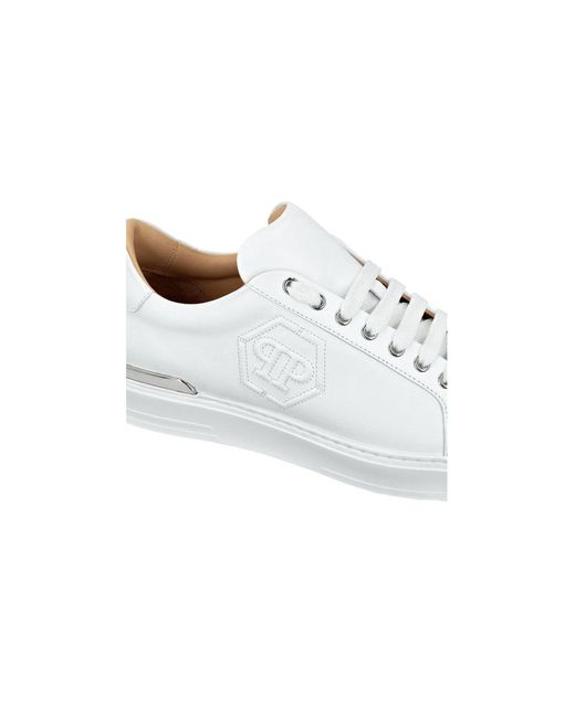 Philipp Plein White Leather Lo-Top Sneaker Hexagon