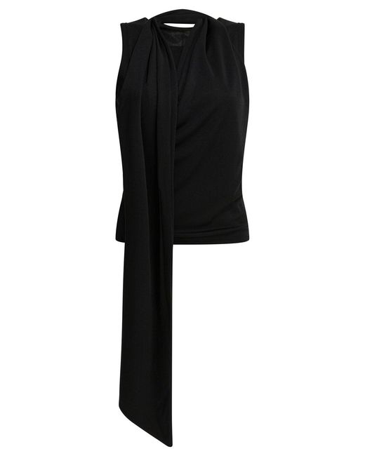 AMI Black Sleeveless Top With Lavalliere