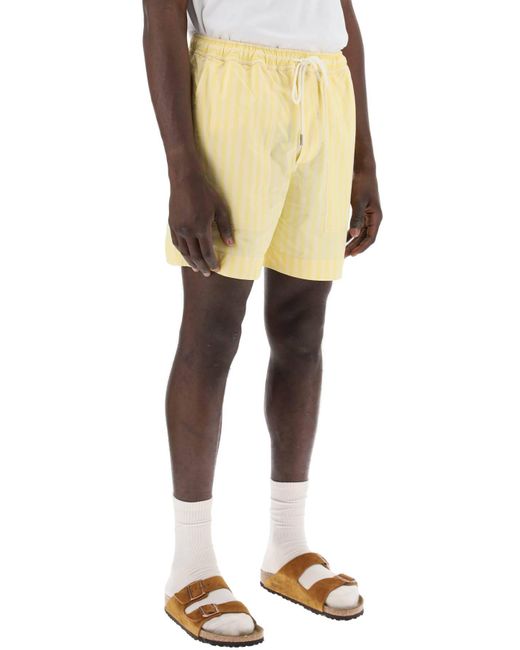 Maison Kitsuné Gestreepte Poplin Bermuda Shorts Voor in het Yellow