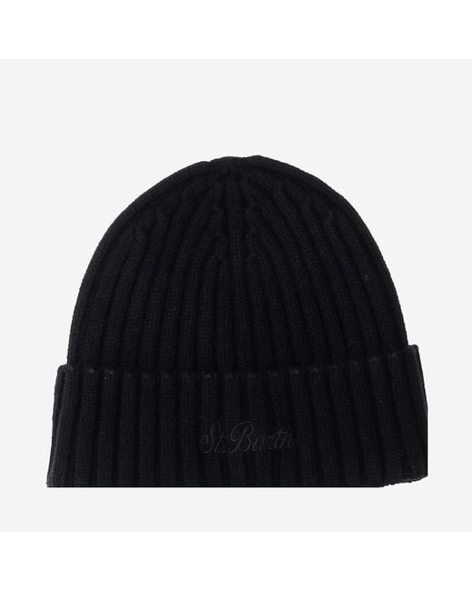 Mc2 Saint Barth Black Wool Blend Beanie With Logo for men