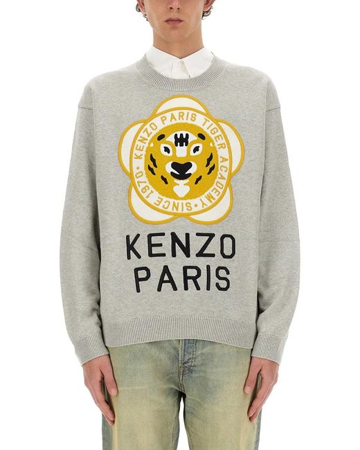 KENZO Gray Jersey With Logo for men