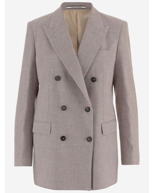 Tagliatore Gray Jacket Double-Breasted Linen-Cotton