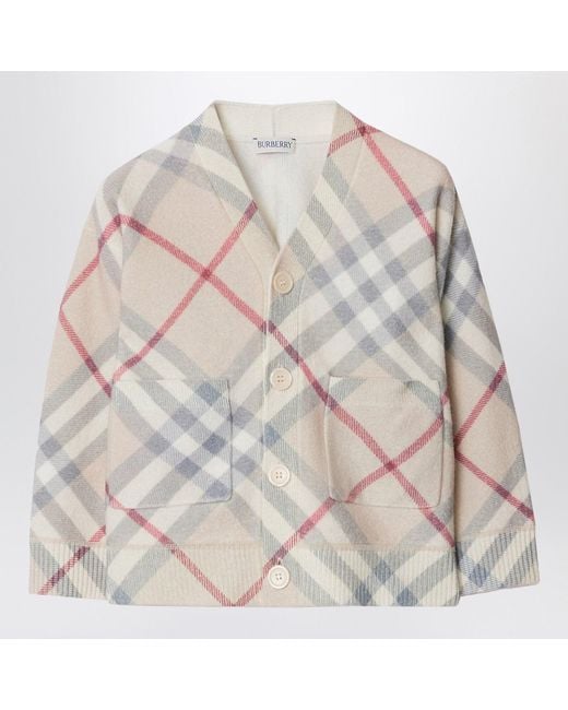 Burberry Gray Cardigan With Light-Coloured Check Motif