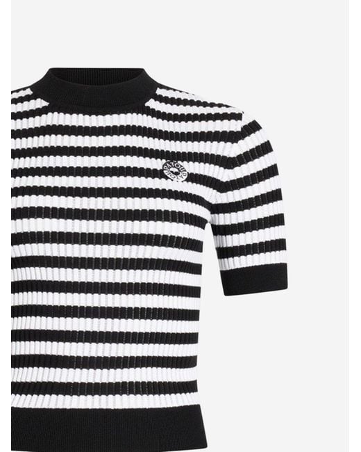 Patou Black Cotton Sweater With Striped Pattern