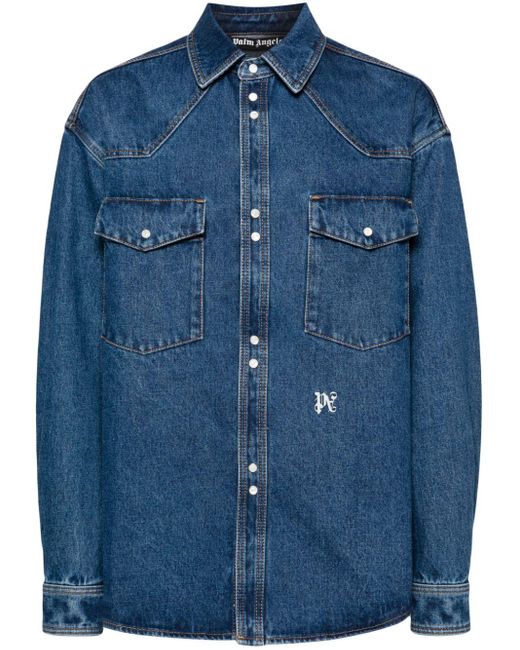 Palm Angels Blue Monogram Denim Shirt for men