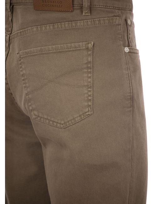 Five Pocket Traditional Fit pantals con comodidad ligera teñida de mezclilla Brunello Cucinelli de hombre de color Gray