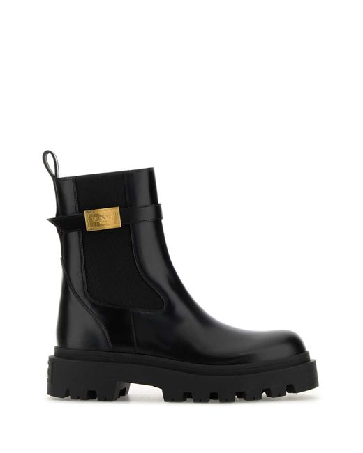Versace Black Leather Alba Ankle Boots