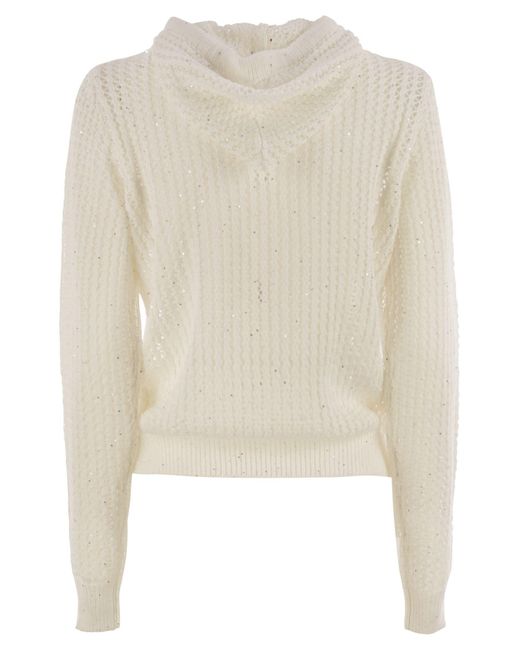 Peserico White Pure Cotton Cordonet Jumper With Sequins