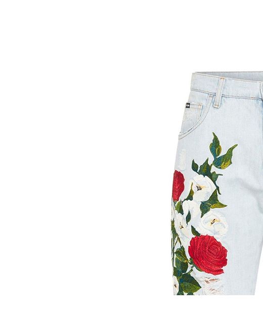 Dolce & Gabbana White Embroidered Denim Jeans for men