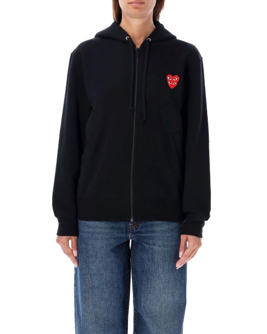 COMME DES GARÇONS PLAY Blue Zipped Hoodie With Double Heart Patch
