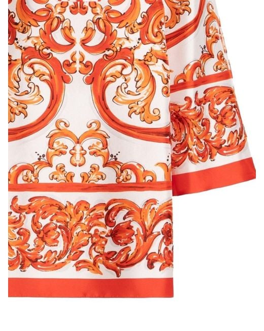 Dolce & Gabbana Red Maiolica Print Mini Dress