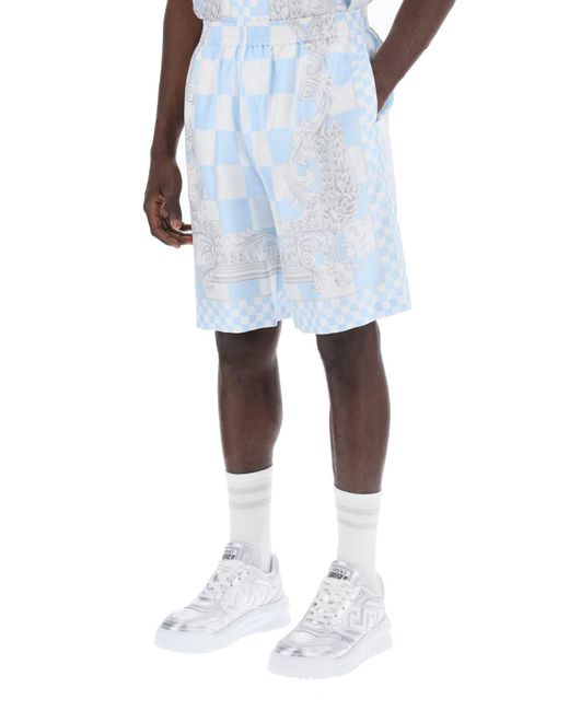 Versace Blue Bedruckte Seiden -Bermuda -Shorts Set
