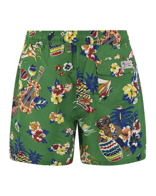 Polo Ralph Lauren Green Traveller Polo Bear Beach Boxer Shorts