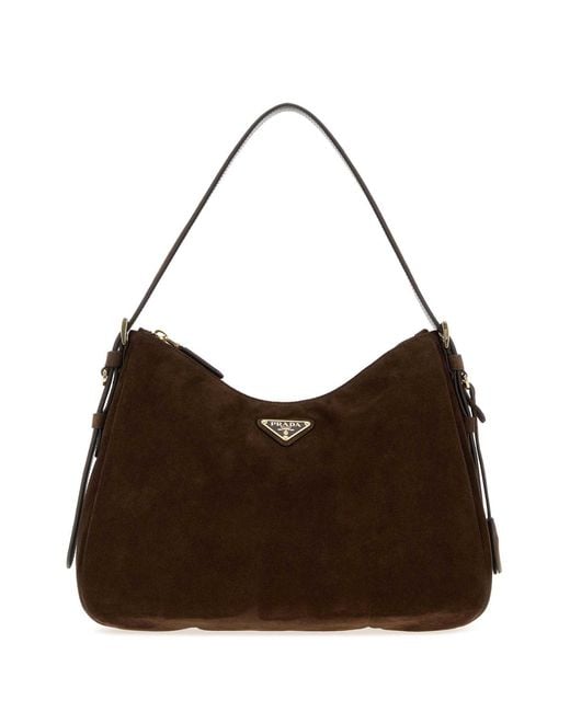 Prada Brown Dark Suede Shoulder Bag